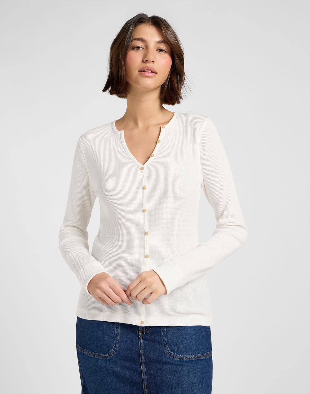 Koszulka Lee WASHED WAFFLE HENLEY 112371290 Ecru