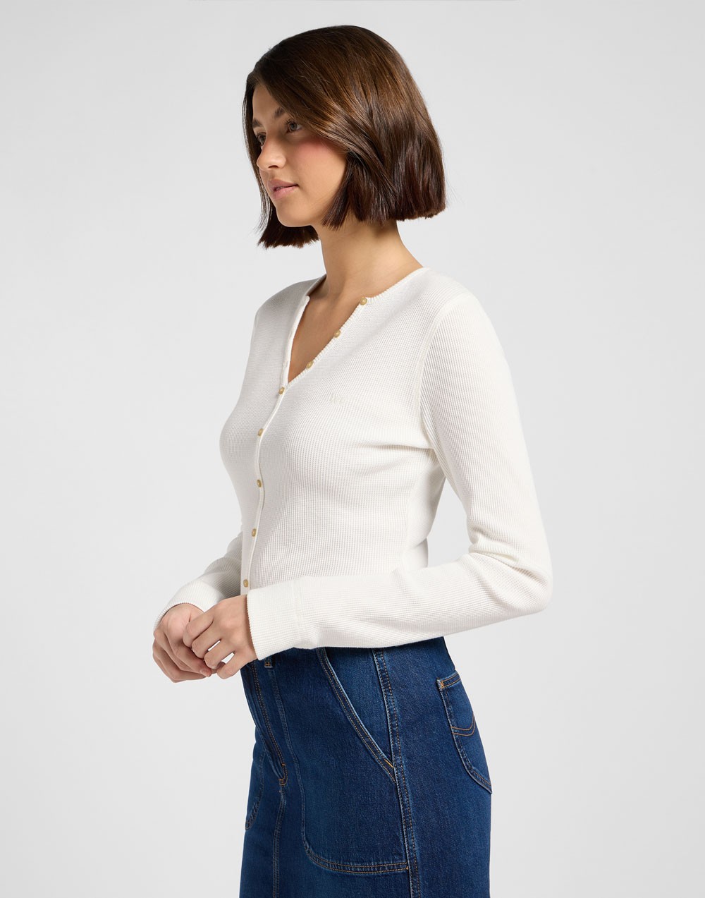 Koszulka Lee WASHED WAFFLE HENLEY 112371290 Ecru