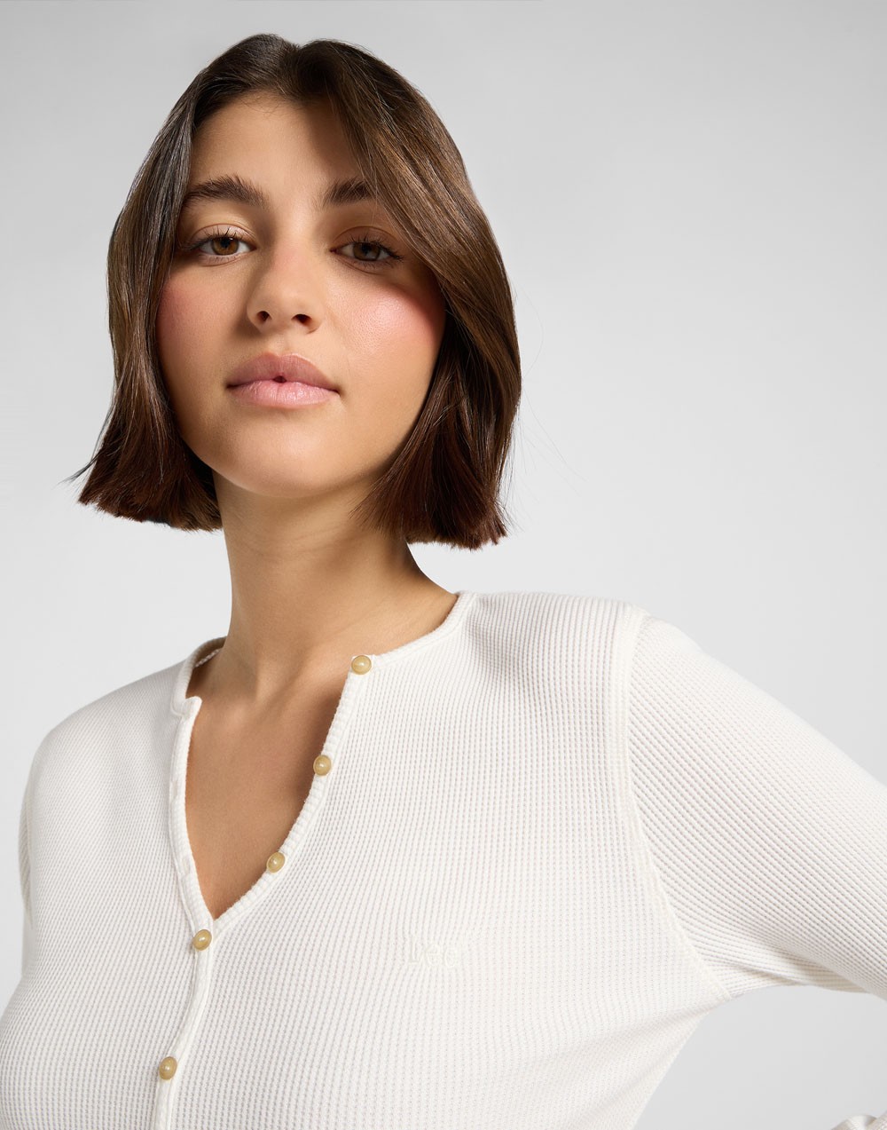 Koszulka Lee WASHED WAFFLE HENLEY 112371290 Ecru