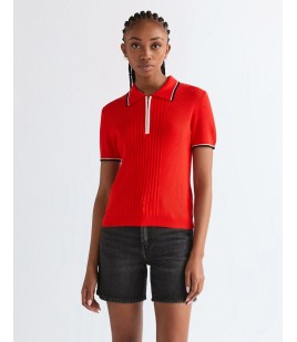 Koszulka Damska Wrangler Quarter Zip Polo Flame Scarlet 112378398