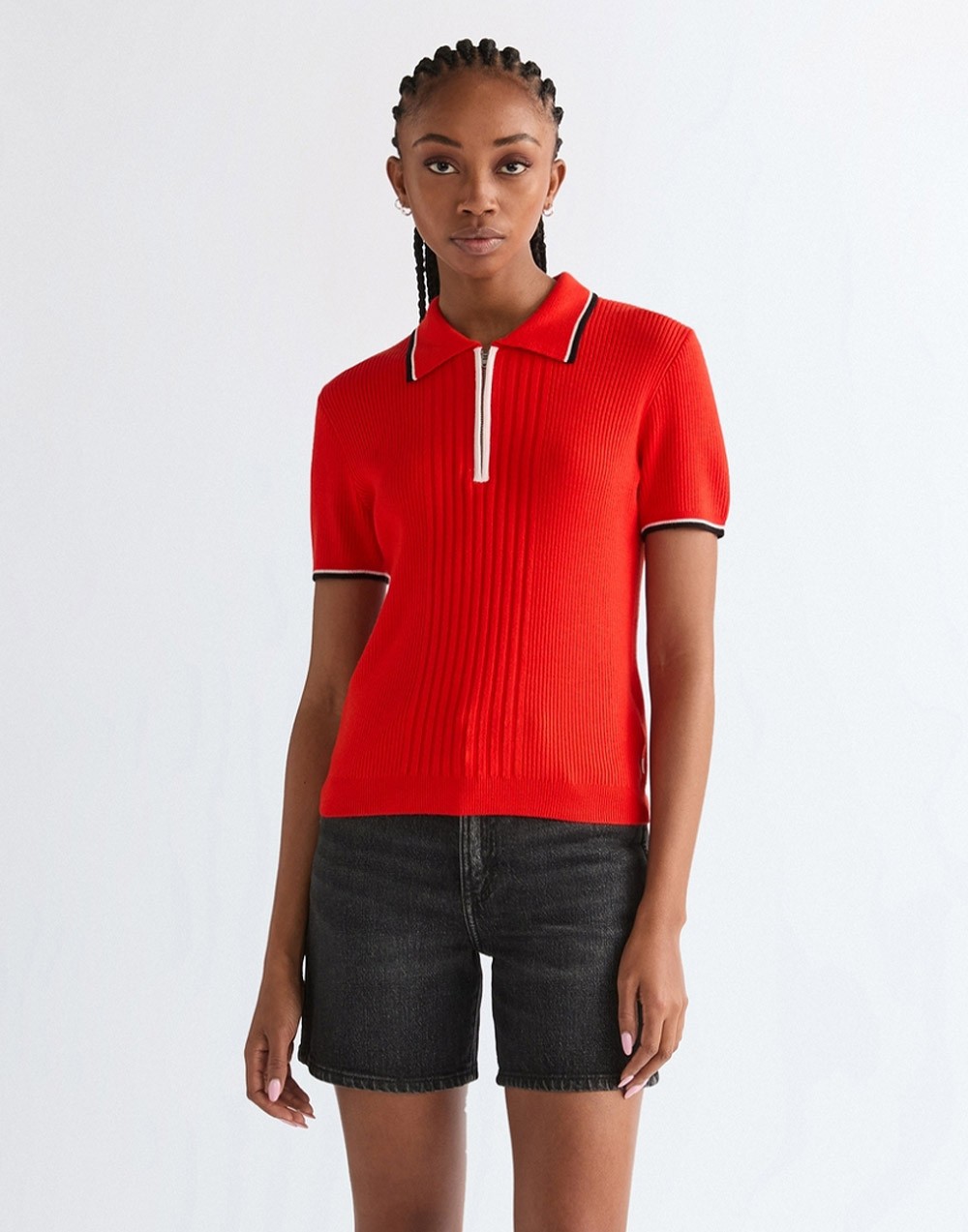Koszulka Damska Wrangler Quarter Zip Polo Flame Scarlet 112378398