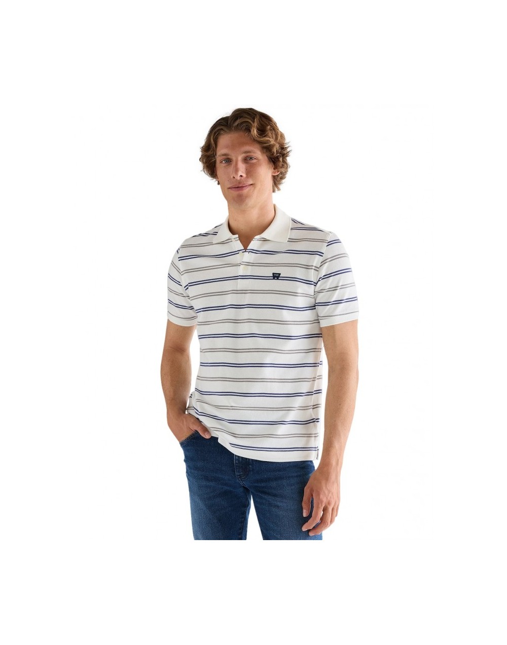 Koszulka Wrangler STRIPE POLO SHIRT 112378958 Worn White