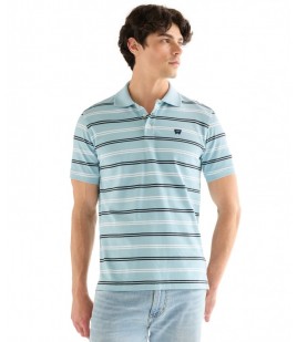 Koszulka Wrangler STRIPE POLO SHIRT 112378536 Forget Me Not