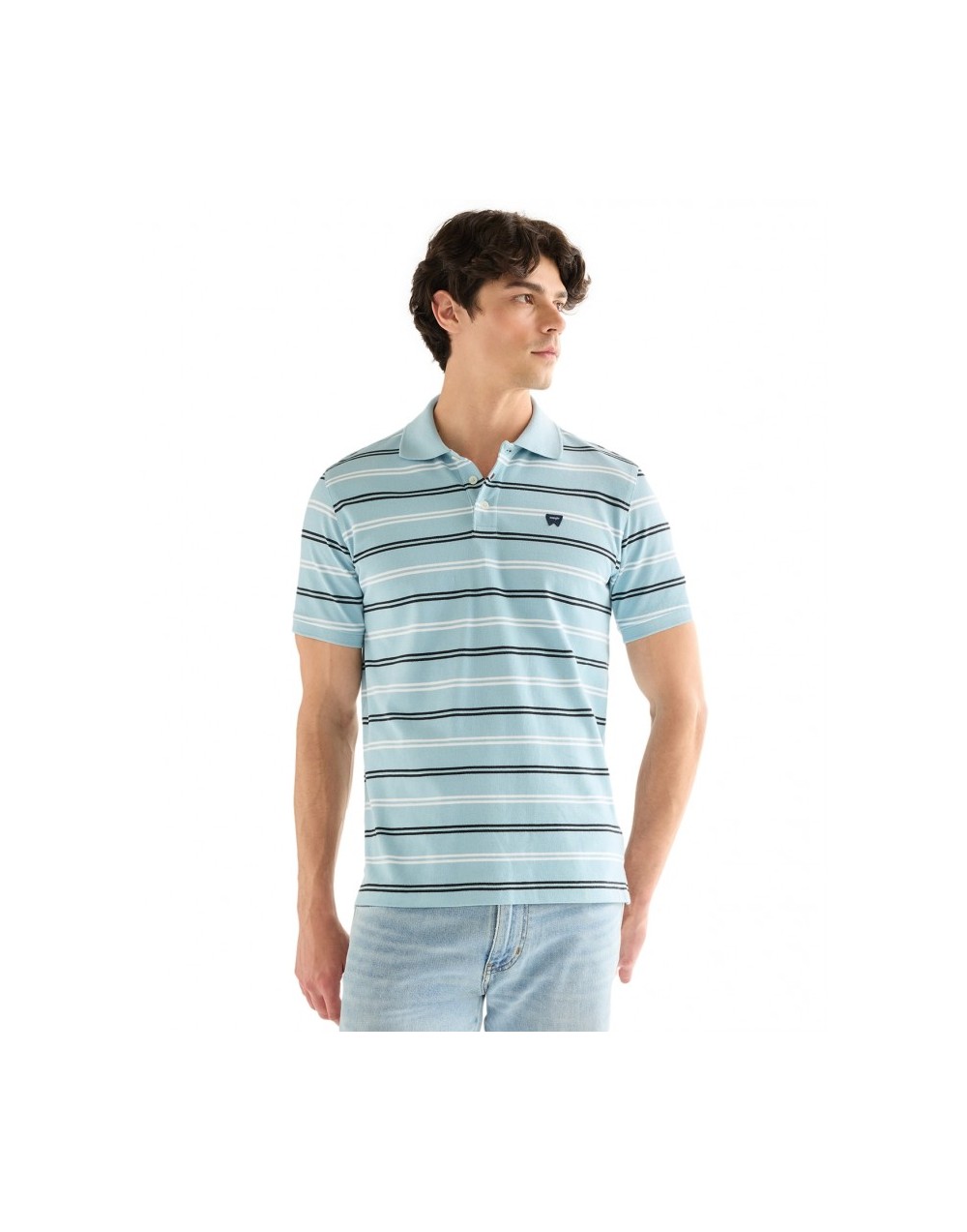 Koszulka Wrangler STRIPE POLO SHIRT 112378536 Forget Me Not